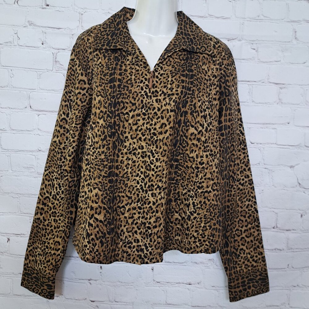 Coldwater Creek Animal Print Zip Up Top Size Large